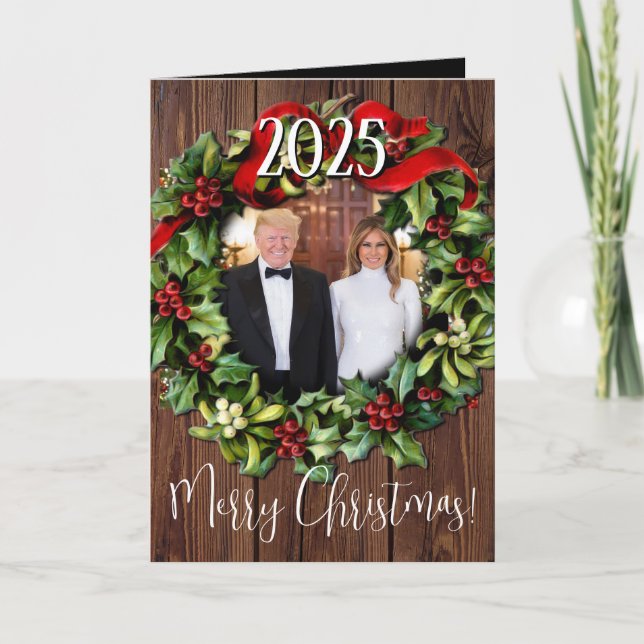 Cartes Pour Fêtes Annuelles Trump Christmas 2023 Wreath Photo Holiday Greeting (Devant)