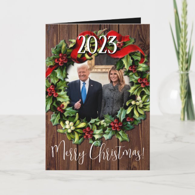 Cartes Pour Fêtes Annuelles Trump Christmas 2023 Wreath Photo Holiday Greeting (Devant)