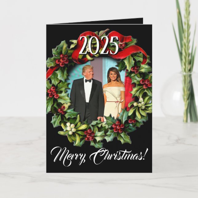 Cartes Pour Fêtes Annuelles Trump Noël 2019 Wreath Photo Holiday Greeting (Devant)