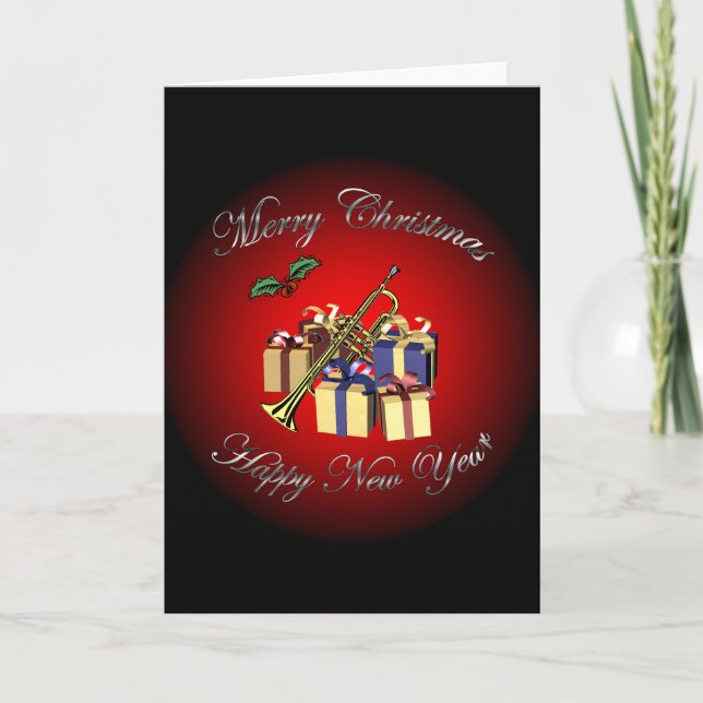 Cartes Pour Fêtes Annuelles Trumpet~ Cadeaux "Joyeux Noël & Bonne Année" (Devant)