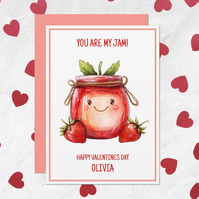 Cartes Pour Fêtes Annuelles Tu Es Mon Tubes Mignonnes Fraises Enfants Saint Va (You Are My Jam Cute Strawberries Kids Valentine Holiday Card)
