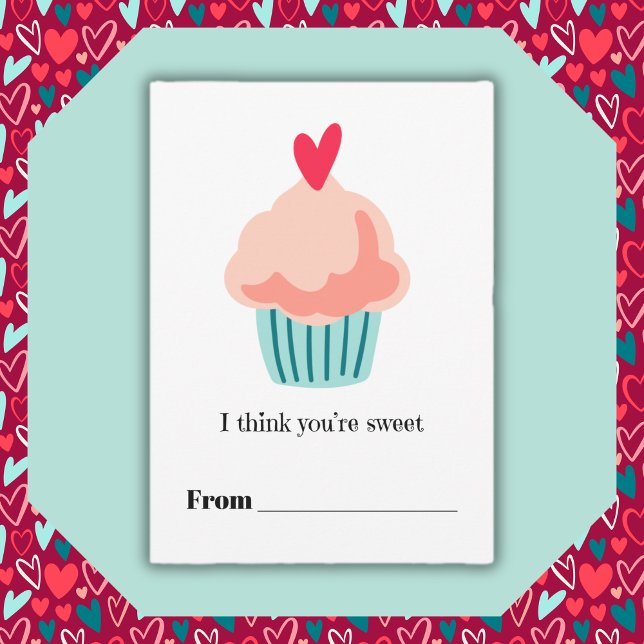 Cartes Pour Fêtes Annuelles Tu es un joli petit cupcake Classroom Saint-Valent (You're sweet pink cupcake Classroom Valentine Holiday Card)