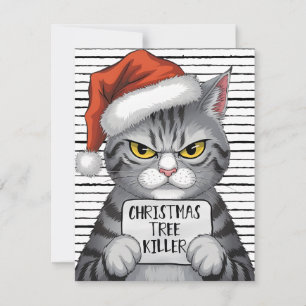 Cartes Pour Fêtes Annuelles Tueur d'arbre de Noël Funny Chat