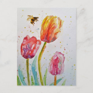 Cartes Pour Fêtes Annuelles Tulipe rose Tulipe florale art aquarelle PostCard
