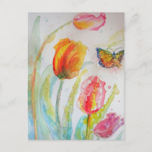 Cartes Pour Fêtes Annuelles Tulipe rose Tulipe Flore Aquarelle PostCard