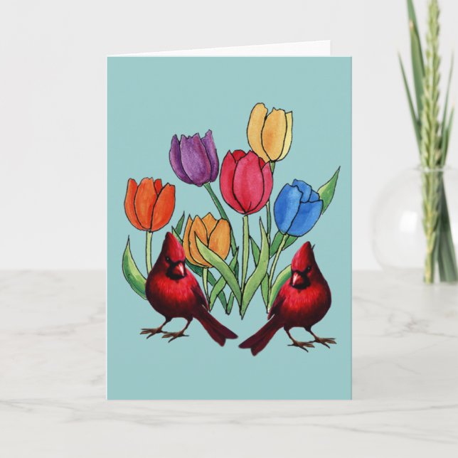 Cartes Pour Fêtes Annuelles Tulipes et cardinaux (Devant)