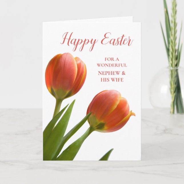 Cartes Pour Fêtes Annuelles Tulipes Happy Pâques Nephew et sa femme (Devant)