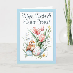 Cartes Pour Fêtes Annuelles Tulipes, Tweets & Traitements de Pâques Bleu Plié