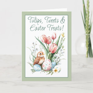 Cartes Pour Fêtes Annuelles Tulipes, Tweets & Traitements de Pâques Vert Plié