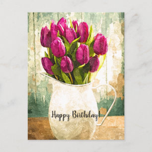Cartes Pour Fêtes Annuelles Tulipes violettes, bouquet de printemps, art d'ann