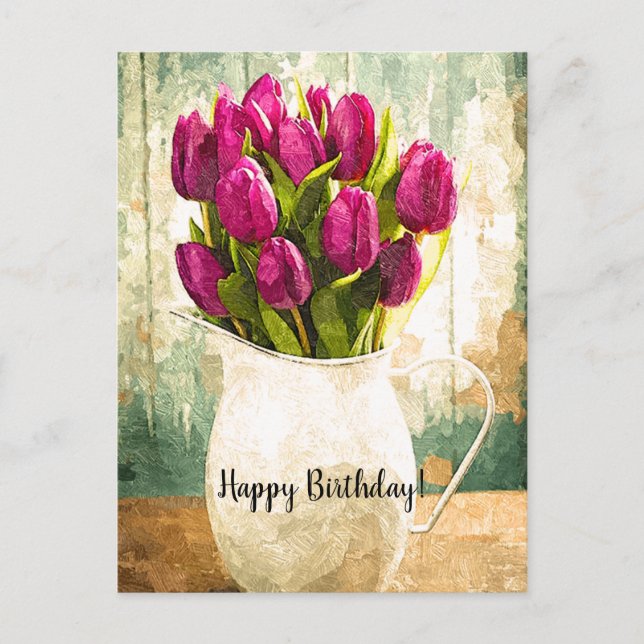 Cartes Pour Fêtes Annuelles Tulipes violettes, bouquet de printemps, art d'ann (Devant)
