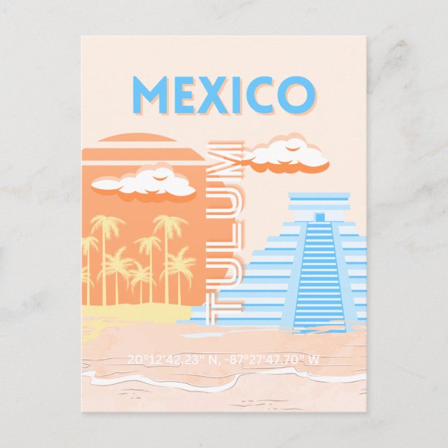 Cartes Pour Fêtes Annuelles Tulum, Mexique, Art Voyage, Plage d'été (Devant)