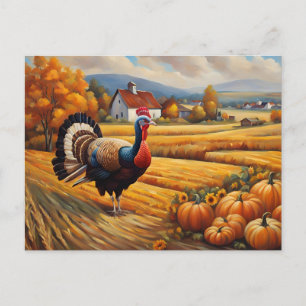 Cartes Pour Fêtes Annuelles Turquie avec Citrouilles dans le champ d'automne