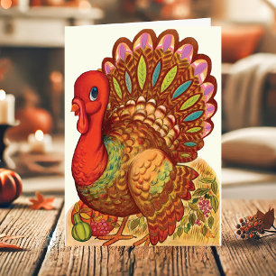 Cartes Pour Fêtes Annuelles Turquie colorée vintage Thanksgiving