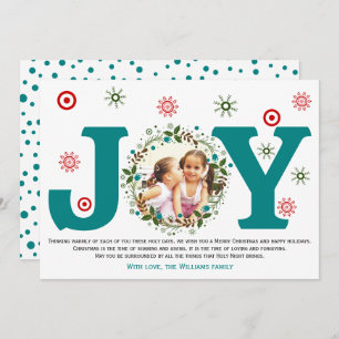 Cartes Pour Fêtes Annuelles Turquoise bleu Joy, photo de la couronne florale d