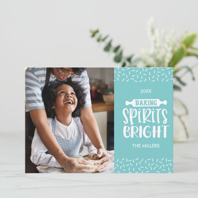 Cartes Pour Fêtes Annuelles Turquoise | Christmas Baking Spiritueux Photo (Debout devant)