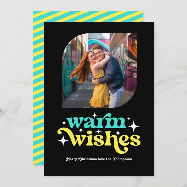 Cartes Pour Fêtes Annuelles Turquoise & Citron Noël Moderne Rétro Photo (Devant / Derrière)