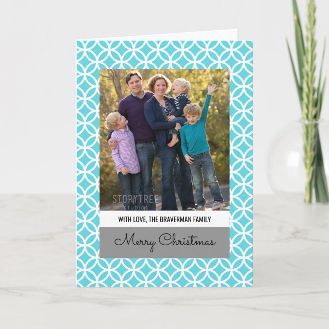 Cartes Pour Fêtes Annuelles Turquoise Classy Diamond Holiday Photo Grey (Devant)