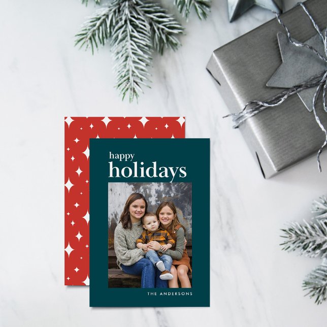 Cartes Pour Fêtes Annuelles Turquoise et Orange Serif Happy Holidays Photo (Créateur téléchargé)