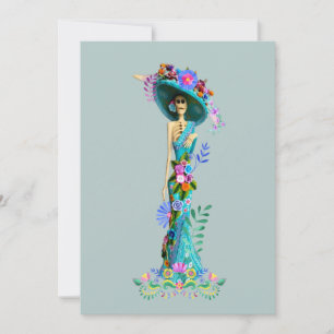Cartes Pour Fêtes Annuelles Turquoise et rose, élégante Catrina pour la fête d