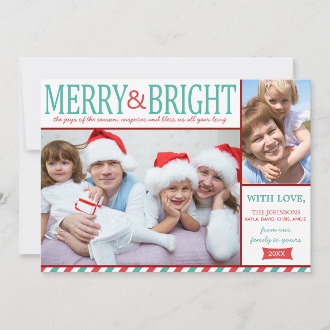 Cartes Pour Fêtes Annuelles Turquoise et rouge Merry et Bright Holiday Card (Devant)