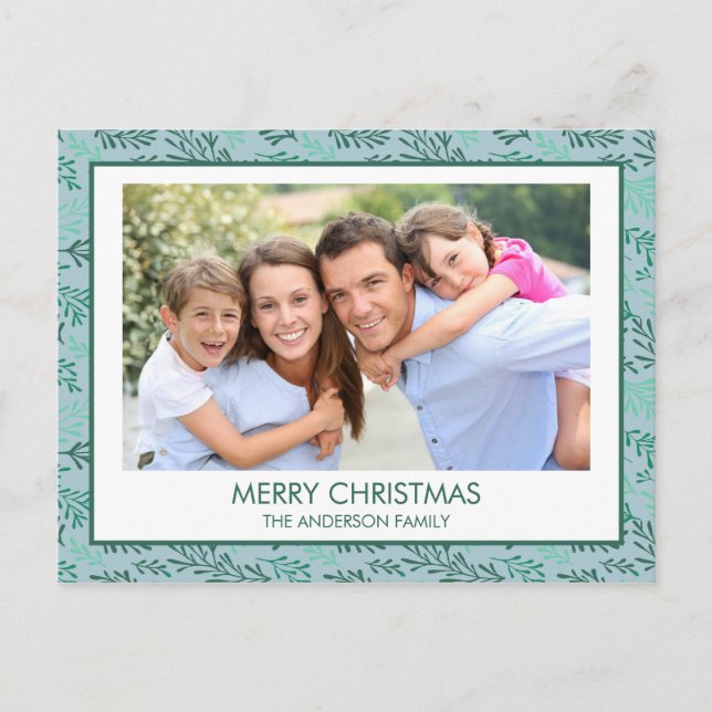 Cartes Pour Fêtes Annuelles Turquoise Motif feuille bleue Simple Joyeux Noël (Devant)