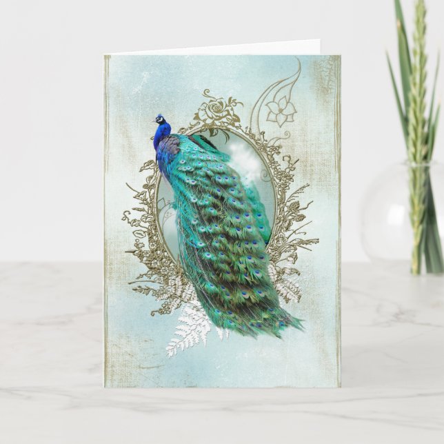 Cartes Pour Fêtes Annuelles Turquoise Shabby Peacock (Devant)