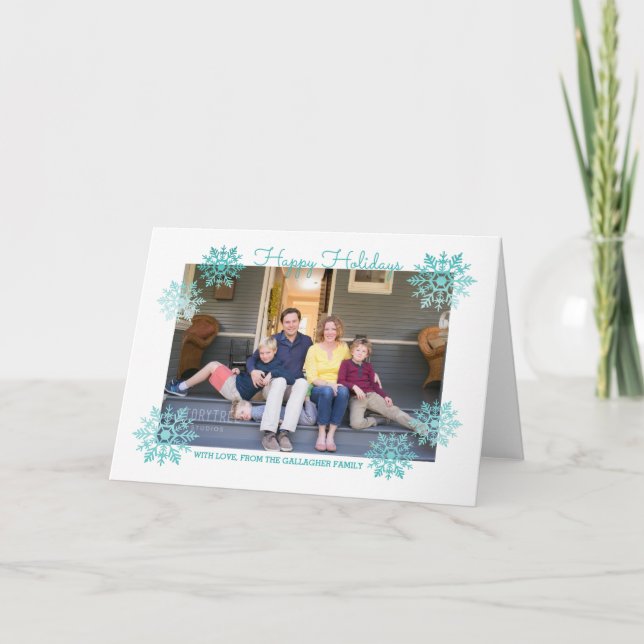 Cartes Pour Fêtes Annuelles Turquoise Shimmerger Chic Snowflake photo de vacan (Devant)