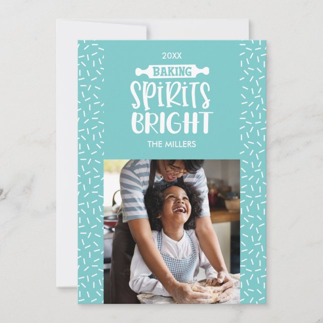 Cartes Pour Fêtes Annuelles Turquoise | Vacances Baking Spiritueux Photo (Devant)