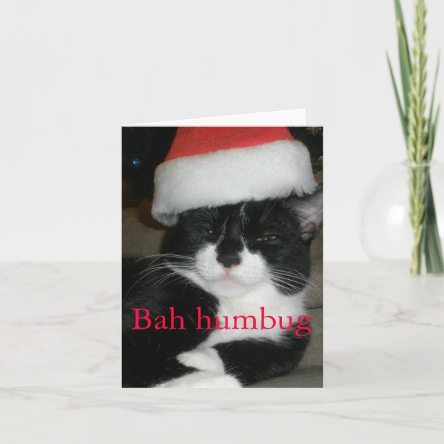 Cartes Pour Fêtes Annuelles Tuxedo Chat à Santa Hat (Devant)