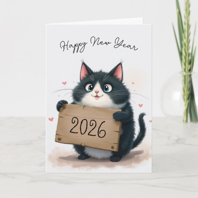 Cartes Pour Fêtes Annuelles Tuxedo Chat Nouvel An 2026 (Devant)