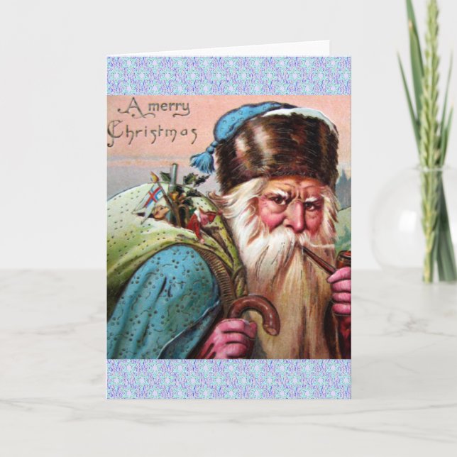 Cartes Pour Fêtes Annuelles Tuyau de tabagisme bleu du père noël de robe (Devant)