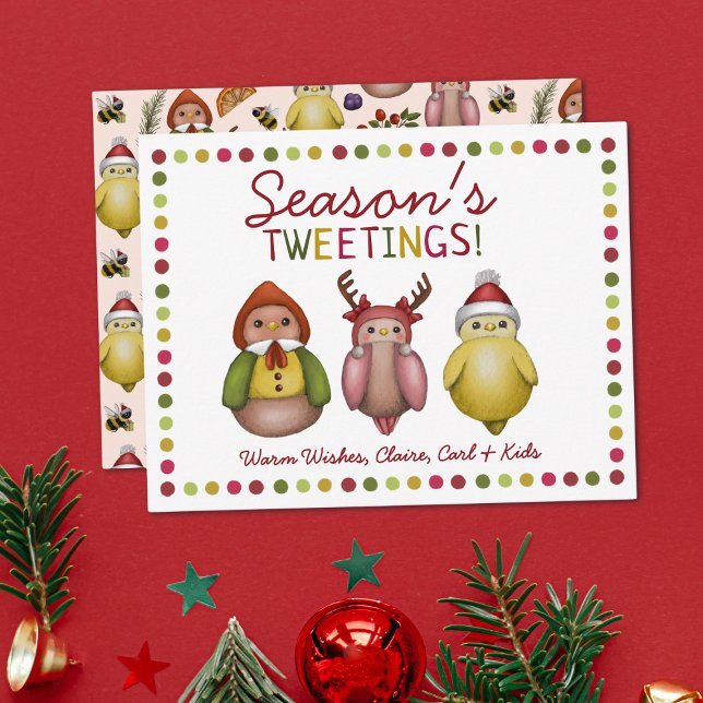 Cartes Pour Fêtes Annuelles Tweeting de saison - Whimsical Bird Holiday Card (Créateur téléchargé)