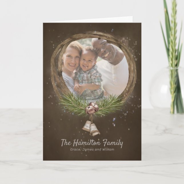 Cartes Pour Fêtes Annuelles Twig Rustique Et Cloches Serrure De Noël (Devant)