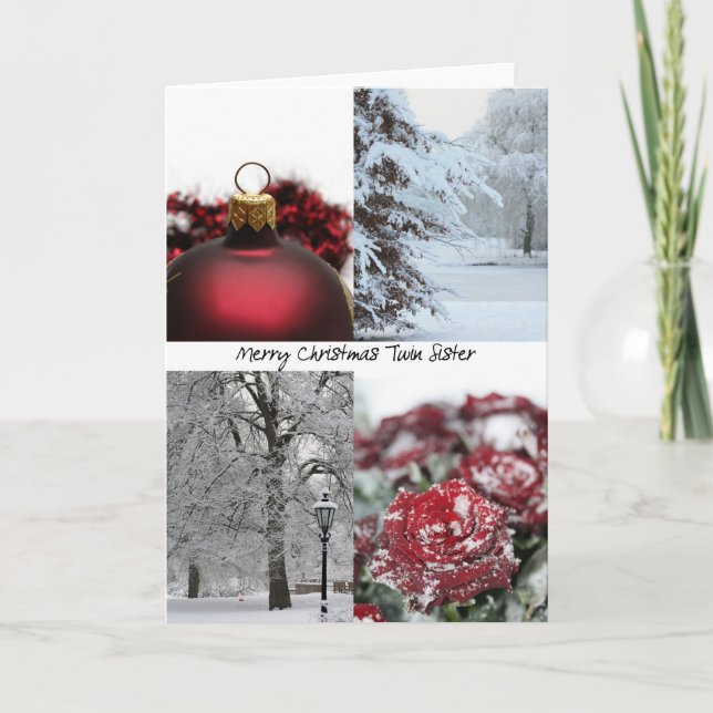 Cartes Pour Fêtes Annuelles Twin Sister Christmas Red Winter collage (Devant)