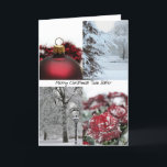 Cartes Pour Fêtes Annuelles Twin Sister Christmas Red Winter collage<br><div class="desc">Créé à partir d'une photo originale de Studio Porto Sabbia ! Cette carte de Noël de collage d'hiver rouge est disponible en différentes langues,  pour des relations spécifiques (familiales) et comme carte spécifique à l'Etat pour tous les Etats américains.</div>