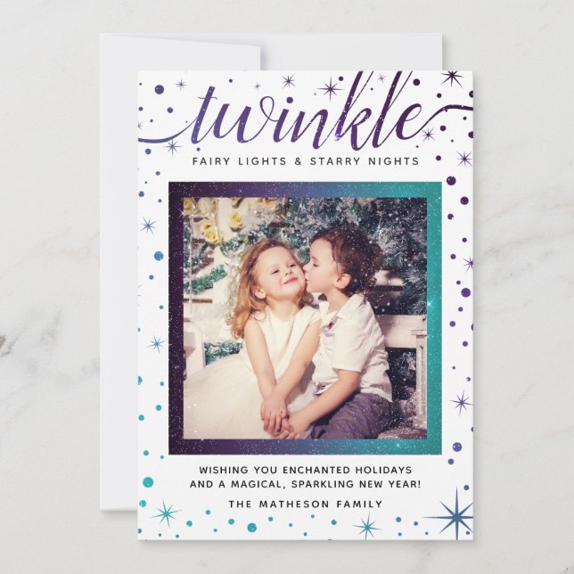 Cartes Pour Fêtes Annuelles TWINKLE Purple et Turquoise neige tombante Enchant (Devant)