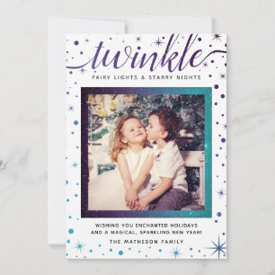 Cartes Pour Fêtes Annuelles TWINKLE Purple et Turquoise neige tombante Enchant