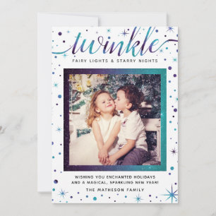 Cartes Pour Fêtes Annuelles Twinkle Snowflakes Enchanted   Purple & Teal