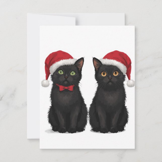 Cartes Pour Fêtes Annuelles Two Black Kittens Santa Hat Christmas (Devant)