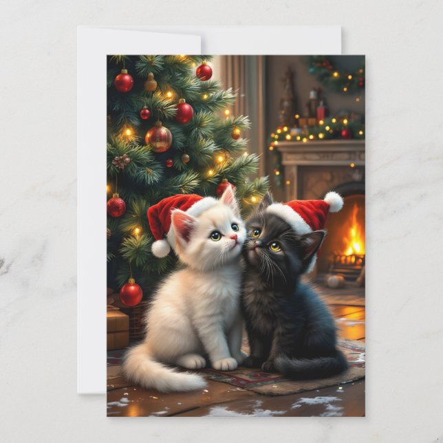 Cartes Pour Fêtes Annuelles Two cute Christmas kitten with Santa hats (Devant)