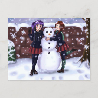 Cartes Pour Fêtes Annuelles Two Girls and a Snowman