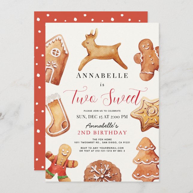 Cartes Pour Fêtes Annuelles Two Sweet Christmas Holiday Cookie 2nd Birthday (Devant / Derrière)