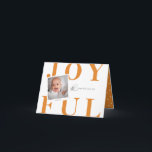 Cartes Pour Fêtes Annuelles Type moderne Bold Type Photo Christmas Card Orange<br><div class="desc">Cute et tendance, JOYFUL audacieux cheddar orange type cheddar, carte photo de vacances. Caractéristiques de la carte, photo simple sur cadre de style polaroïde. La carte intérieure est complétée par un motif de doodle blanc sur un arrière - plan orange assorti. espaces de texte Modèles pour les messages et les...</div>