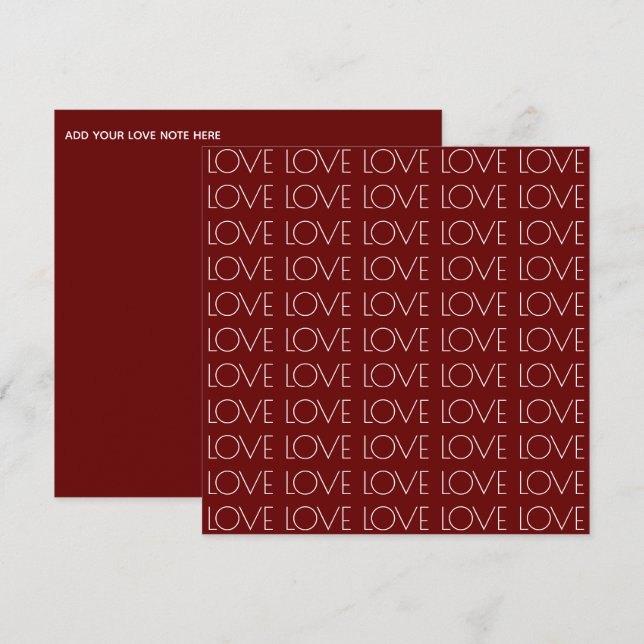 Cartes Pour Fêtes Annuelles Typographie "Amour" Carré rouge Valentine (Devant / Derrière)