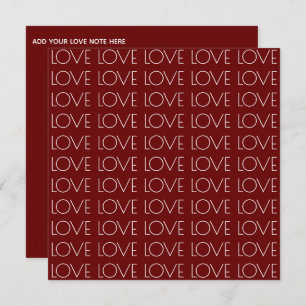 Cartes Pour Fêtes Annuelles Typographie "Amour" Carré rouge Valentine