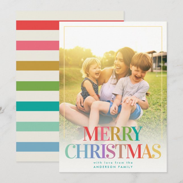 Cartes Pour Fêtes Annuelles Typographie arc-en-ciel moderne Vacances photo sim (Devant / Derrière)