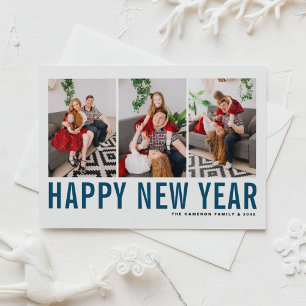 Cartes Pour Fêtes Annuelles Typographie Bleue Photo Collage Bonne année