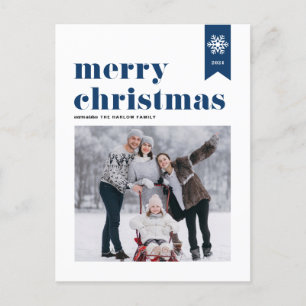Cartes Pour Fêtes Annuelles Typographie bleue Snowflakes Joyeux Noël Photo