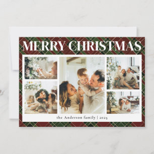 Cartes Pour Fêtes Annuelles Typographie Classy Plaid Photo Collage Noël
